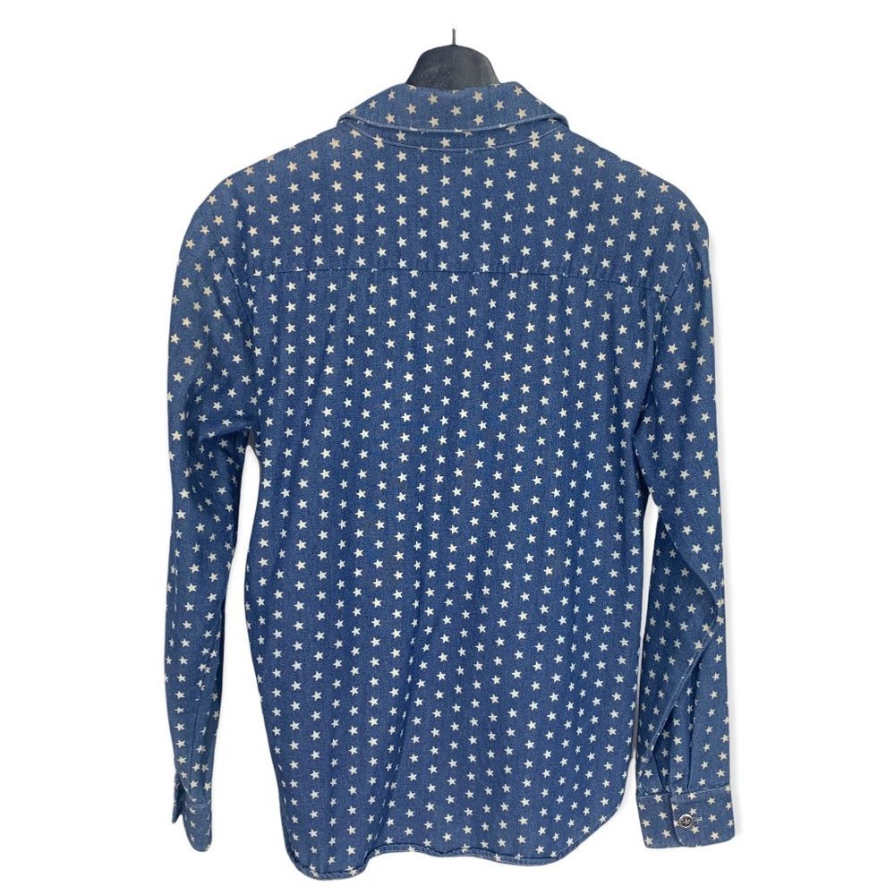 Wah Maker Vintage Collection Blue Micro Star Print Top Medium - Picture 3 of 8